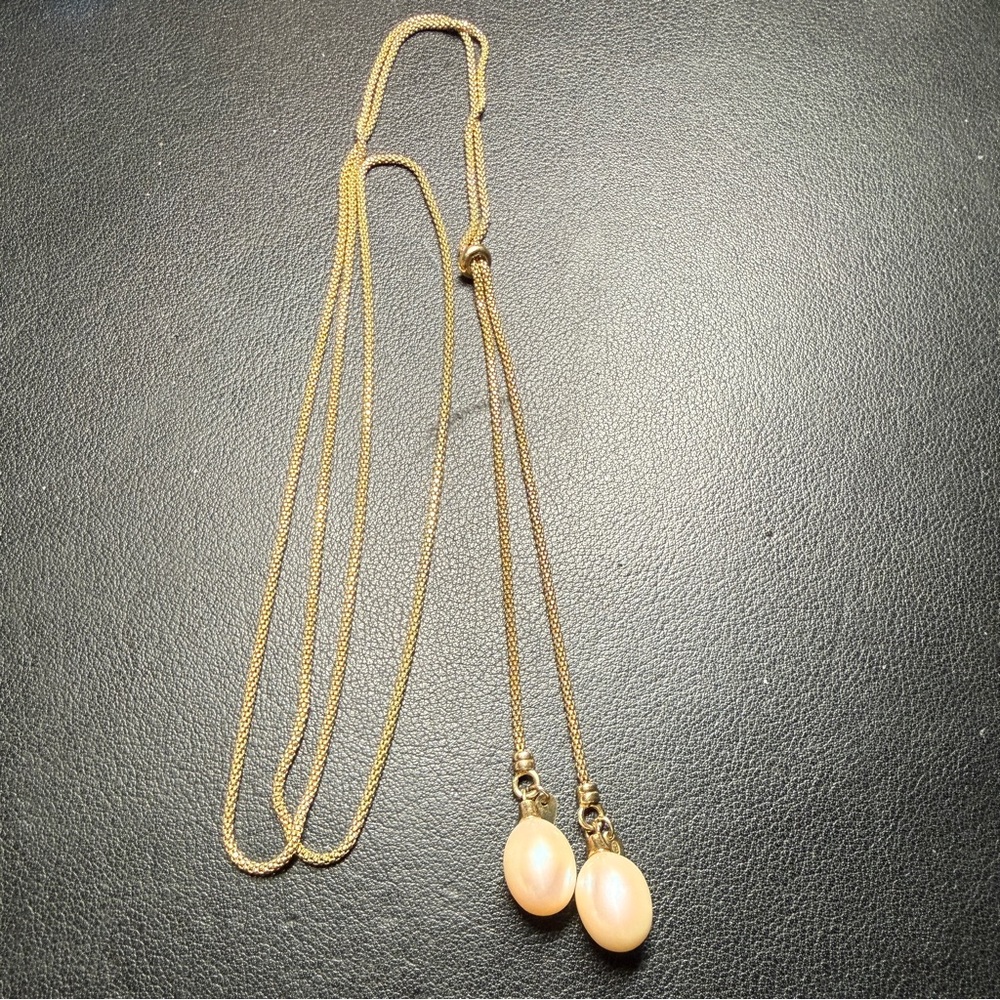 Sterling Silver 925 Vermeil Dyadema Real Pearl End Tassels Y Necklace 36"